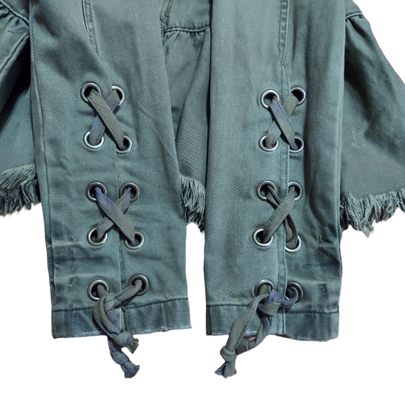 Free People Willow Frayed Hem Peplum Denim Jacket In Moss - Picture 10 of 16
